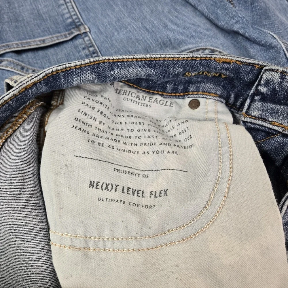 American Eagle Men Jeans 33X32 Blue Denim Distressed Skinny Next Level Flex